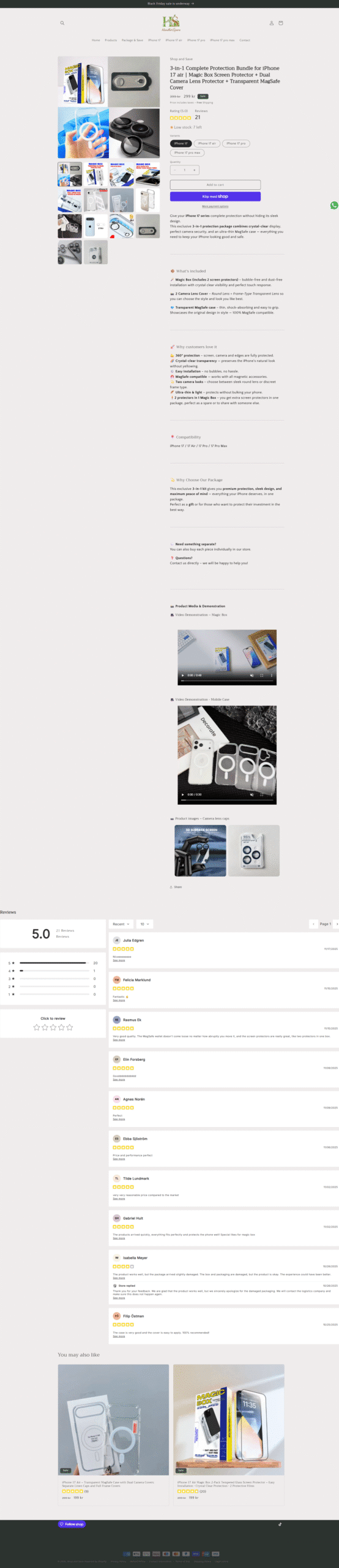 enskild produktdisplay och recensioner av iPhone 17-serien på handlaochspara.se