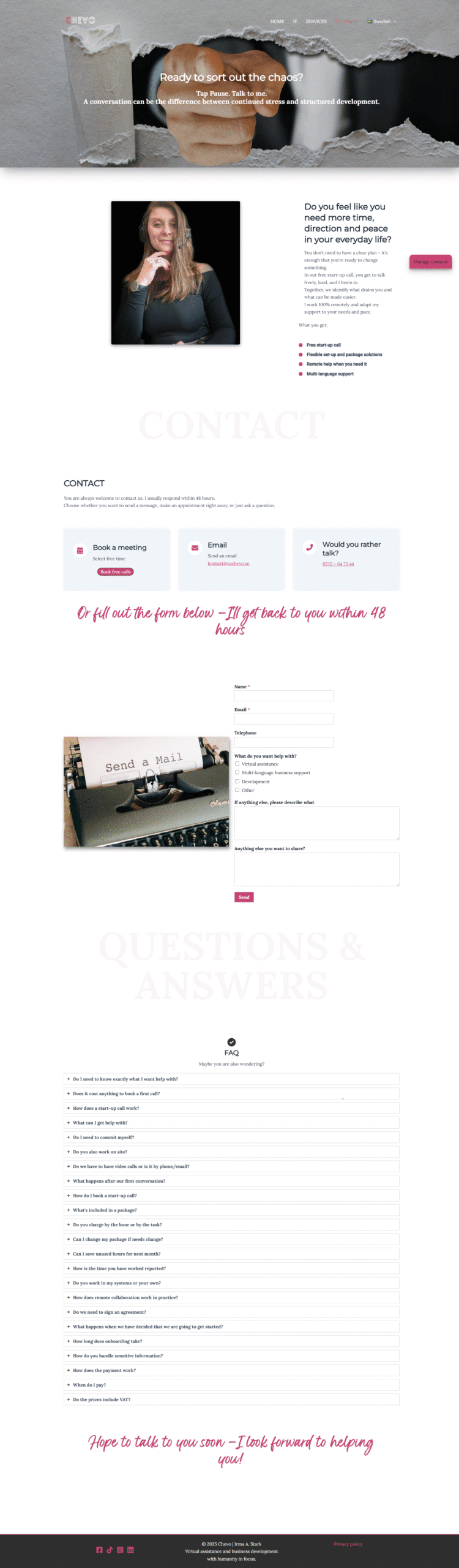 Irma A. Stark bär ett headset och ler redo att hjälpa kunder med deras frågor.