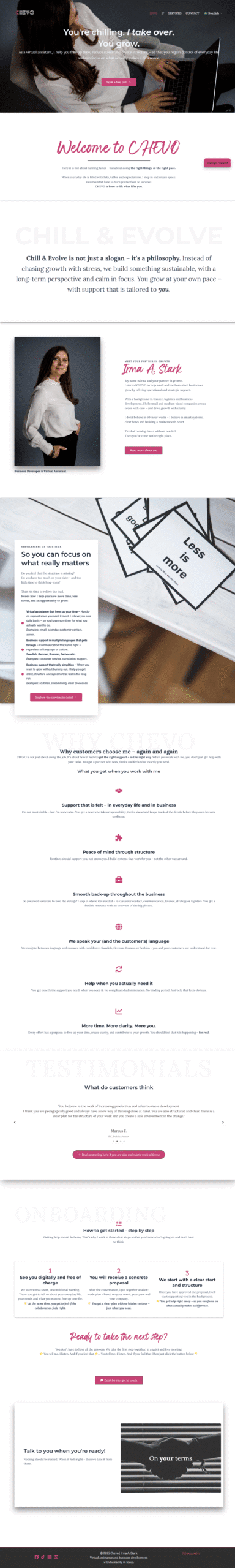 Virtuell assistent arbetar vid en laptop med texten You're chilling, I take over.