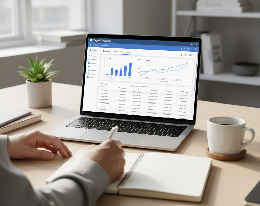 SEO-optimering statistik som visas på laptopskärmen